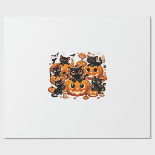 Papier Cadeau Chats noirs mignons dans des citrouilles Artwork d (Plat)