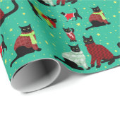 Papier Cadeau Chats noirs mignons dans les chandails de Noël env (Coin rond)