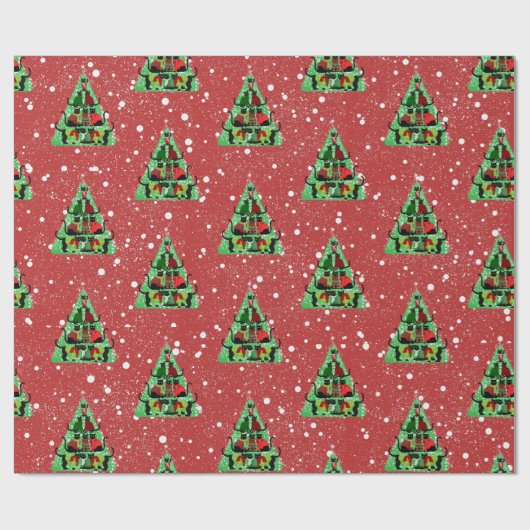 Papier Cadeau Chats noirs mignons en Sweaters Arbre de Noël Roug (Plat)