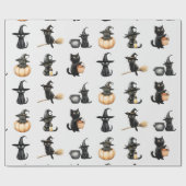 Papier Cadeau Chats noirs mignons Halloween (Plat)