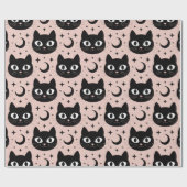 Papier Cadeau Chats noirs mignons & Halloween céleste (Plat)