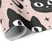 Papier Cadeau Chats noirs mignons & Halloween céleste (Coin rond)