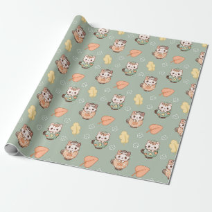 Papier Cadeau Chats pastel en tasses automnales