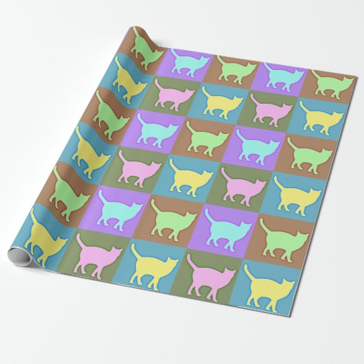 Papier Cadeau Chats Pop Art aux Couleurs Douces (Déroulé)