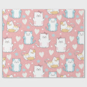 Papier Cadeau chats potelés en bleu pastel, blanc et rose (Plat)