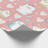 Papier Cadeau chats potelés en bleu pastel, blanc et rose (Coin)