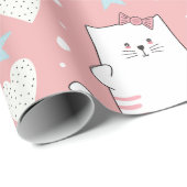 Papier Cadeau chats potelés en bleu pastel, blanc et rose (Coin rond)