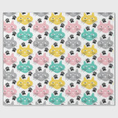 Papier Cadeau Chats rétro colorés (Plat)