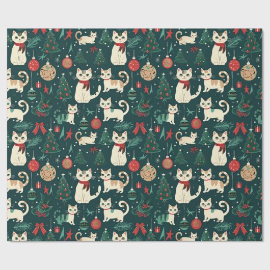 Papier Cadeau Chats rétro mignons à Noël noir (Plat)