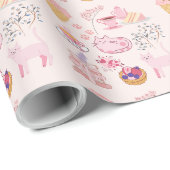 Papier Cadeau Chats rose pour le thé (Coin rond)
