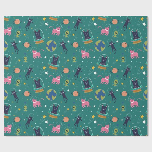 Papier Cadeau Chats spatiaux (Plat)