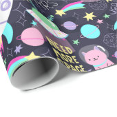 Papier Cadeau Chats spatiaux (Coin rond)