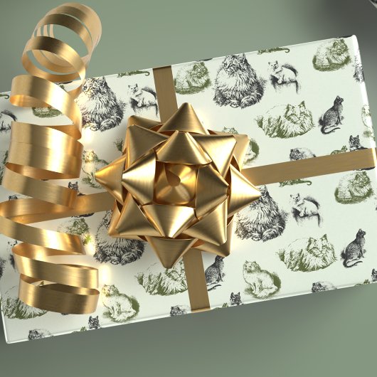 Papier Cadeau Chats vintages En Vert Et Bleu