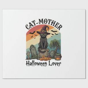 Papier Cadeau Chatte Mère Halloween Amant Chapeau de Sorcière No