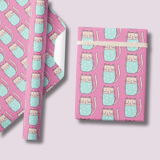 Papier Cadeau Chatte mignonne filles rose