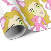 Papier Cadeau chatte rose (Coin rond)