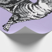 Papier Cadeau Chatte tigrée noire et blanche Nom Violet  (Coin)