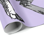 Papier Cadeau Chatte tigrée noire et blanche Nom Violet  (Coin rond)