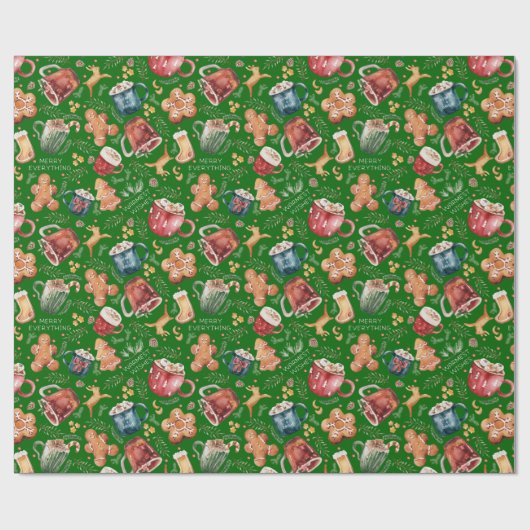 Papier Cadeau Chaud cacao pain d'épices Cookies Noël rustique (Plat)