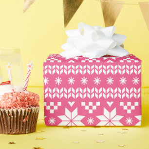 Papier Cadeau Chaud rose Fair Isle Motif de Noël