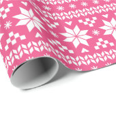 Papier Cadeau Chaud rose Fair Isle Motif de Noël (Coin rond)