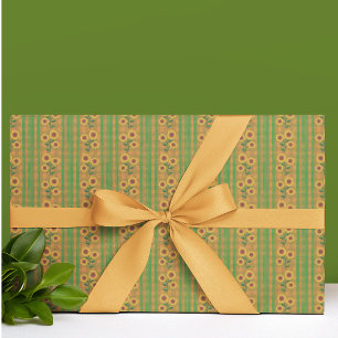 Papier Cadeau Chaumière Campagne Brun Jaune Vert Tournesols