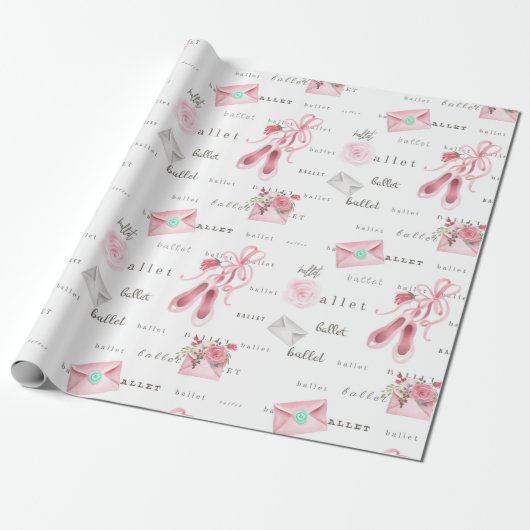 Papier Cadeau Chaussons de ballet roses (Déroulé)