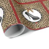 Papier Cadeau Chaussure de Stiletto Noir Cheetah Imprimer Papier (Coin rond)