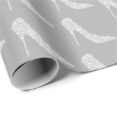 Papier Cadeau Chaussures à talons hauts diamantées gris blanc po (Coin rond)