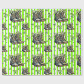 Papier Cadeau Chaussures de trèfle rayées Chartreuse Saint-Patri (Plat)