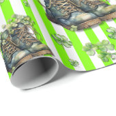 Papier Cadeau Chaussures de trèfle rayées Chartreuse Saint-Patri (Coin rond)