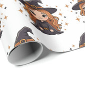 Papier Cadeau Chauve sorcière d'Halloween | Éffrayant adorable (Coin rond)