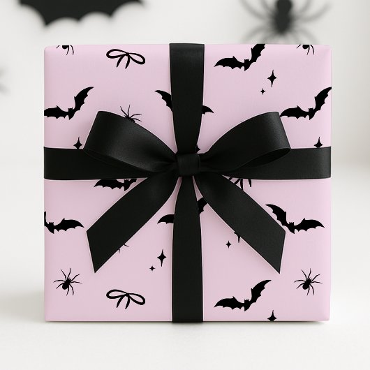 Papier Cadeau Chauve-souris, araignées et vaches d'Halloween ros