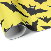 Papier Cadeau Chauve-souris noire orange motif Halloween (Coin rond)