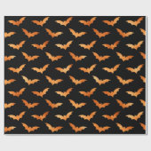 Papier Cadeau Chauve-souris orange métallique et Halloween noir (Plat)