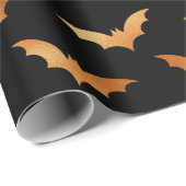 Papier Cadeau Chauve-souris orange métallique et Halloween noir (Coin rond)