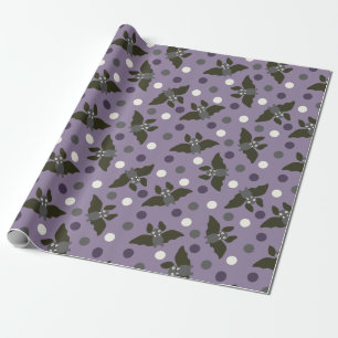 Papier Cadeau Chauve-souris violette et gris Pois Halloween