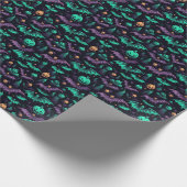 Papier Cadeau Chauves-souris Citrouilles violet vert Halloween (Coin)