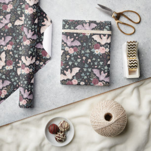Papier cadeau chauves-souris et roses Cottagecore