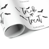 Papier Cadeau Chauves-Souris Et Texte De Script De Trick Or Trea (Coin rond)