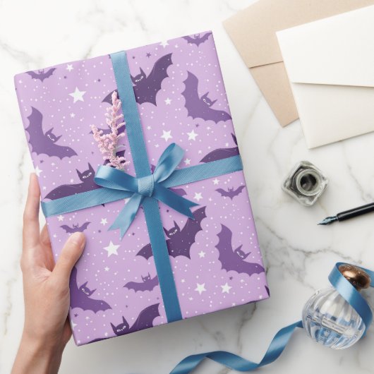 Papier Cadeau Chauves-souris gothiques mignonnes violettes (Cadeaux)