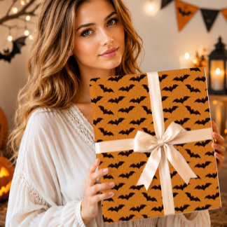 Papier Cadeau Chauves-souris orange vintage effrayantes Terre cr