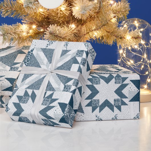 Papier Cadeau Cheater Traditionnel Patchwork Stars Quilt Blue (Vacances)