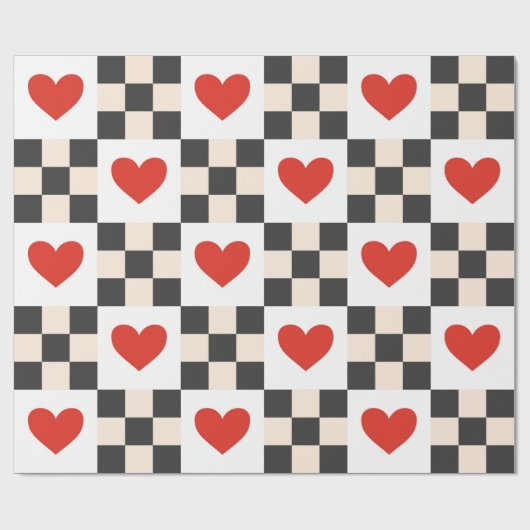 Papier Cadeau Checkboard Hearts (Plat)