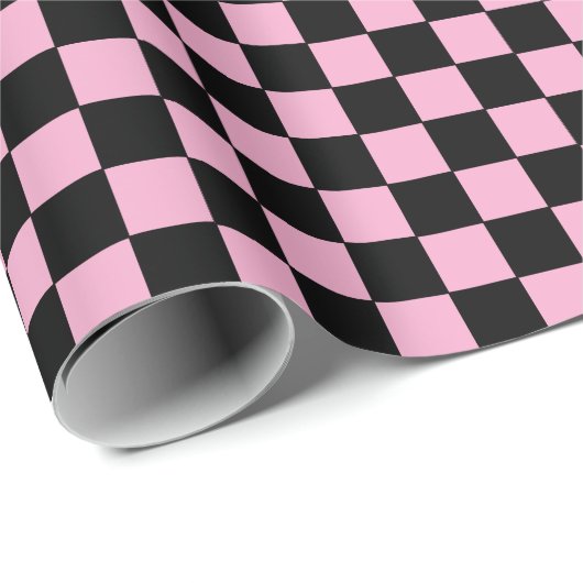 Papier Cadeau Checkered pink and Black  (Coin rond)