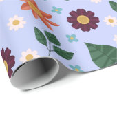 Papier Cadeau Cheerful Colorful Blue Pink Maroon Floral (Coin rond)