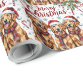 Papier Cadeau Cheerful Golden Retriever Dogs Merry Christmas (Coin rond)
