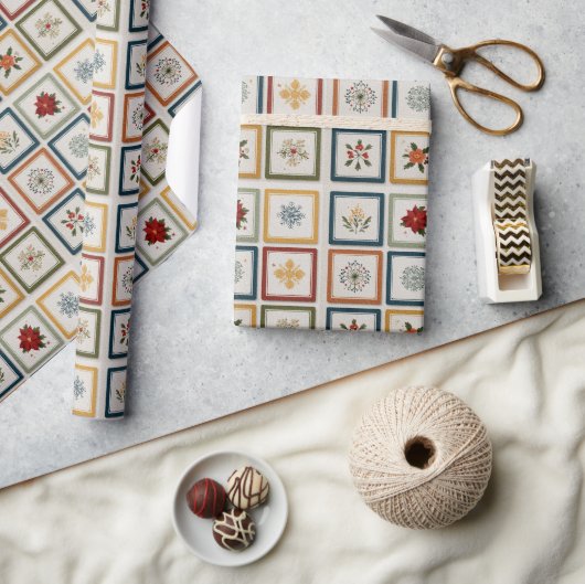 Papier Cadeau Cheerful Patchwork of Christmas Elements (Artisanat)
