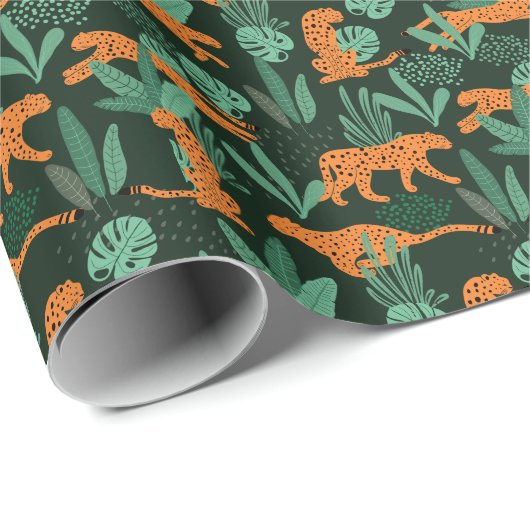Papier Cadeau Cheetah Exotic : Tropical Summer Seamless. (Coin rond)