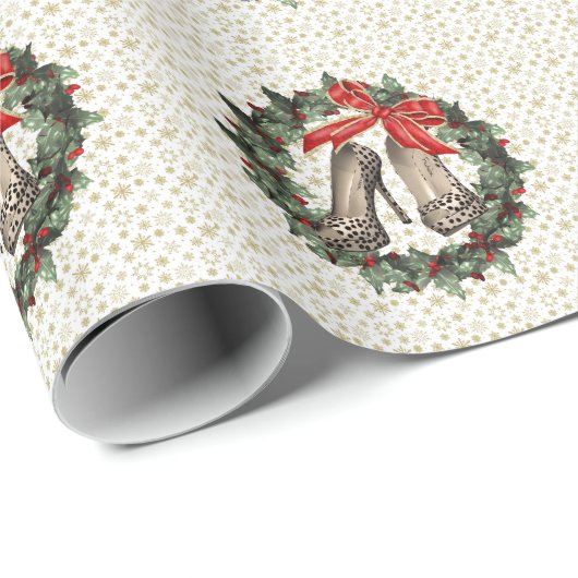 Papier Cadeau Cheetah Imprimer Stiletto Wreath Wrapper Papier (Coin rond)